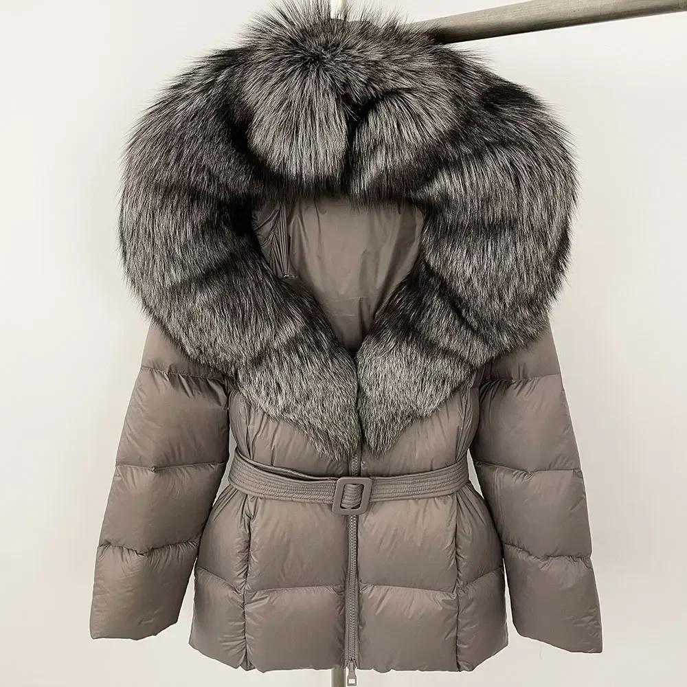 OFTBUY 2024 Белый утиный пух пальто толстый теплый 90% зимняя куртка женская натуральный мех енота лисы воротник с капюшоном женский повседневный