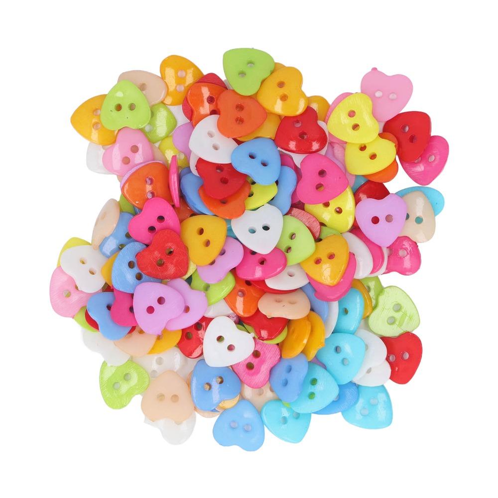 200pcs Multicolor Heart Shaped Buttons 2 Holes Resin Heart Buttons Decorative Buttons For Sewing