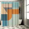 Modern Geometric Print Shower Curtain For Bathroom Decor Orange Blue Beige Design Waterproof Bath Rug Liner