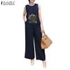 ZANZEA Womens Print Tank Tops and Pants Casual Two Piece Suit Sets