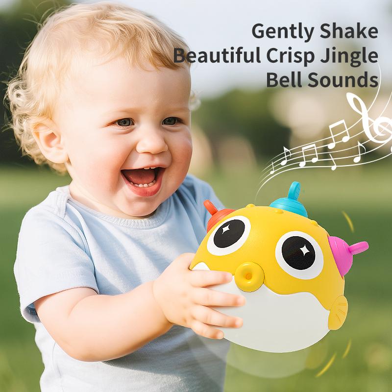 Baby Rattles, Baby Pufferfish Tumbler Toys, Educational Plug-in Fun, Chewable Teethers, Built-in Bells for Newborn Gifts