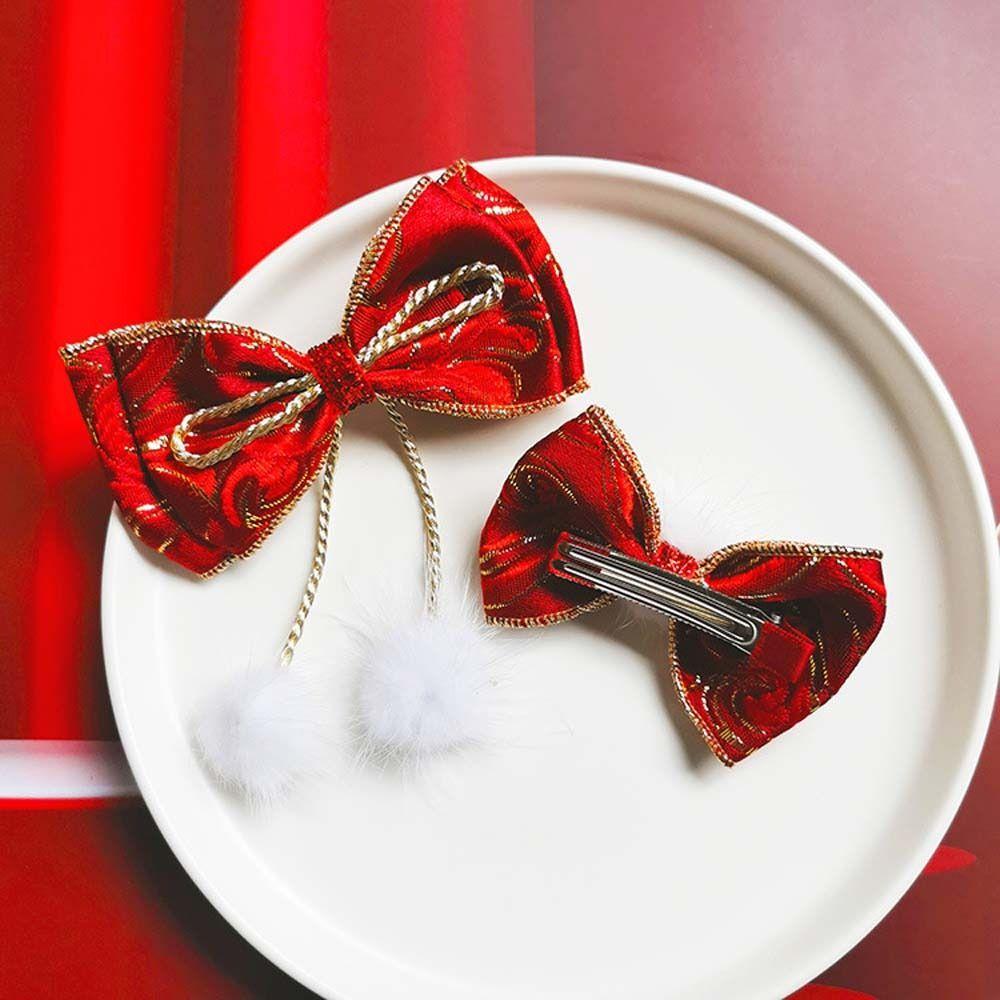 Plush Hair Grip Bowknot Chinese New Year Hairpins Bow Hair Hoop Hair Rope Kids Chinese Hair Clips