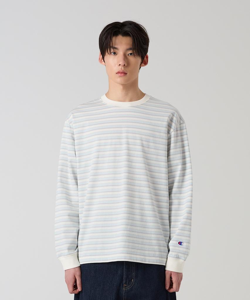 CHAMPION Loose Fit Striped Long Sleeve T-Shirt Ecru