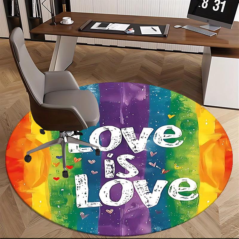 1pc Love is Love Rainbow Round Carpet Office Chair Mat, Anti Slip Rug for Home Decor, Living Room, Bedroom, Game Room, Anime Design, Festival Gift