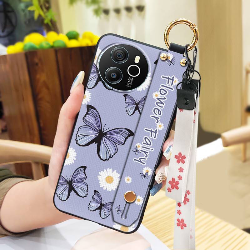 Protective Ring Phone Case For Blackview Shark8/Oscal Tiger12 Kickstand Phone Holder Lanyard Anti-knock Anti-dust Flower
