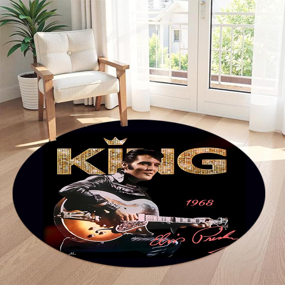 Elegant Elvis Round Floor Rug Suitable for Outdoor Entryway Kitchen Balcony Anti-slip Round Rug Anime Office Decor