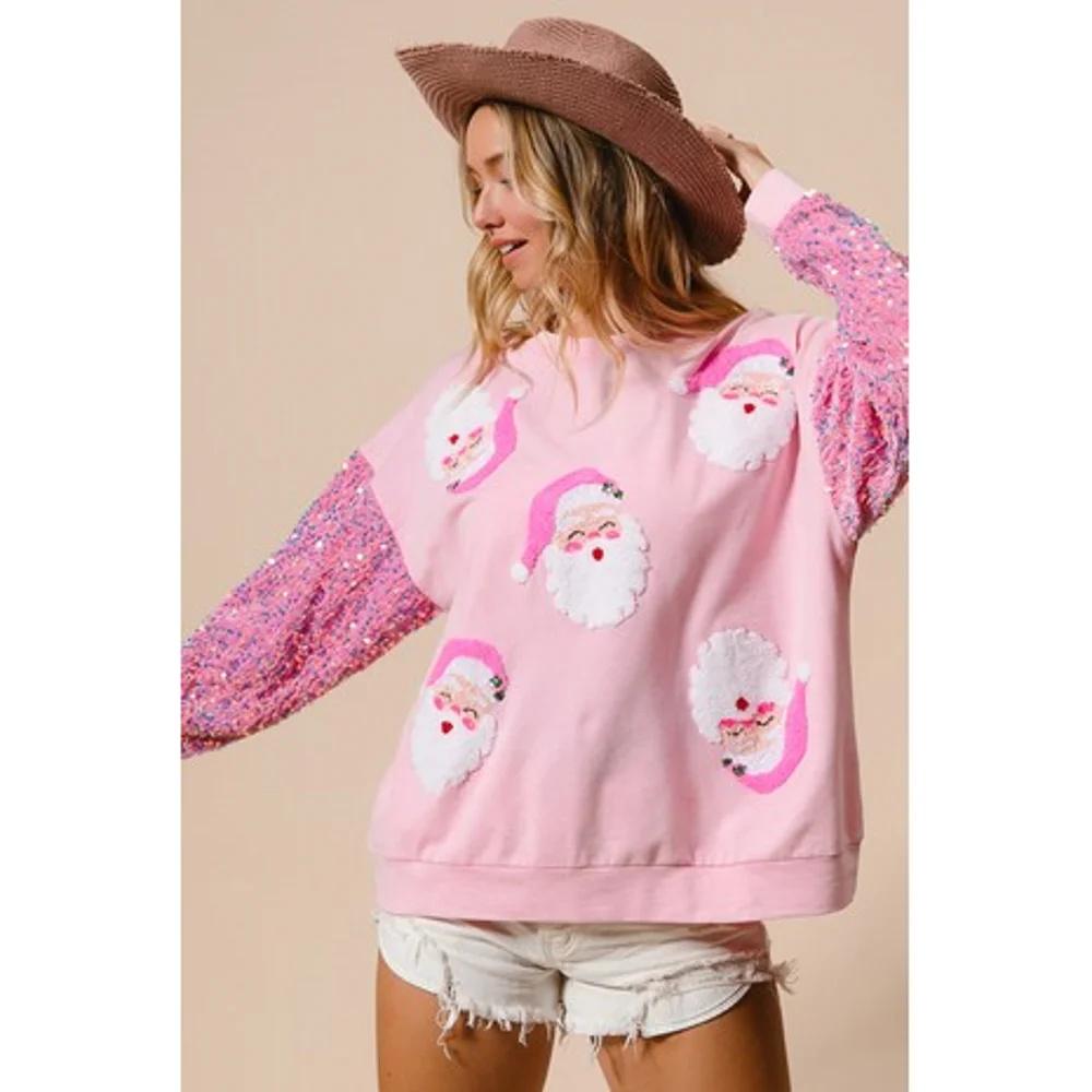 Christmas Glitter Hoodie Stylish Women's Christmas Tree Long Sleeve Top Cute Gingerbread Man Casual T-Shirt Chic Holiday Attire