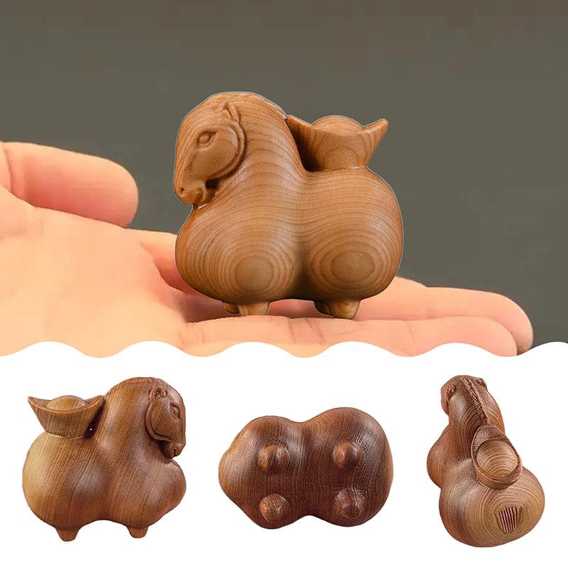 Handcrafted Wooden Tang Horse Ornament Carved Design Chinese Zodiac Horse Statue Home Office Car Desk Decor 2026 New Year