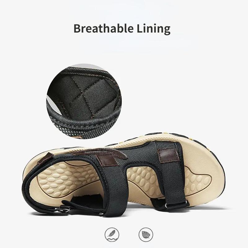 Мужские кожаные сандалии на липучке, пляжная обувь