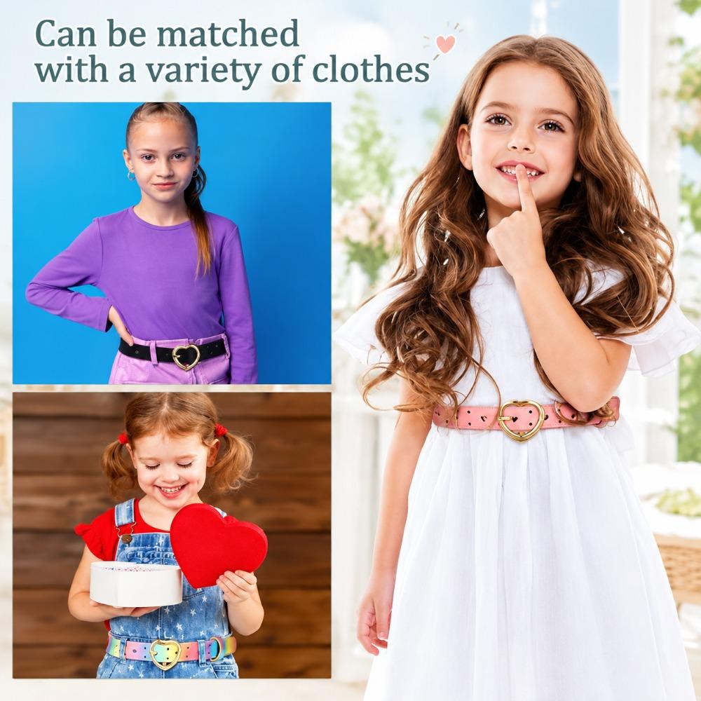 Faux Leather Buckle Belt Heart-shaped Pin Girls Dress Belt Youth Kids Waist Belt for Kids