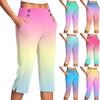 Women's Fashion Gradient Button Pocket Trousers Slit High Waist Sports Yoga Casual Cropped Pants