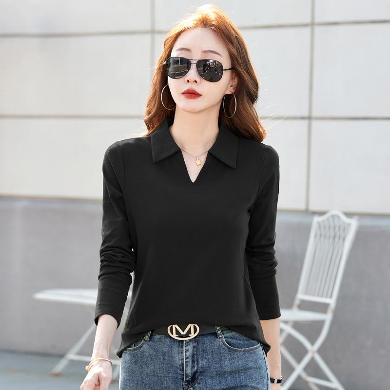 Весенне-осенняя женская футболка с лацканами и длинным рукавом Slim Slim Small