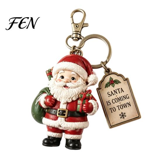 Decorative Keychain Charm Christmas Santa Claus Keychain, Cartoon Snowman Reindeer Elf Highland Cow Gingerbread Man Ornament Keyring, Xmas Character