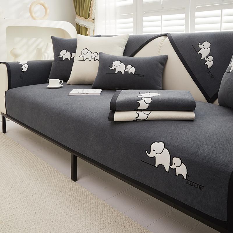 Panda Embroidery Sofa Cover for Living Room Sofa Towel Mat Non-slip Couch Cover Black Edge Sofa Towel Seat Pad Home Protection