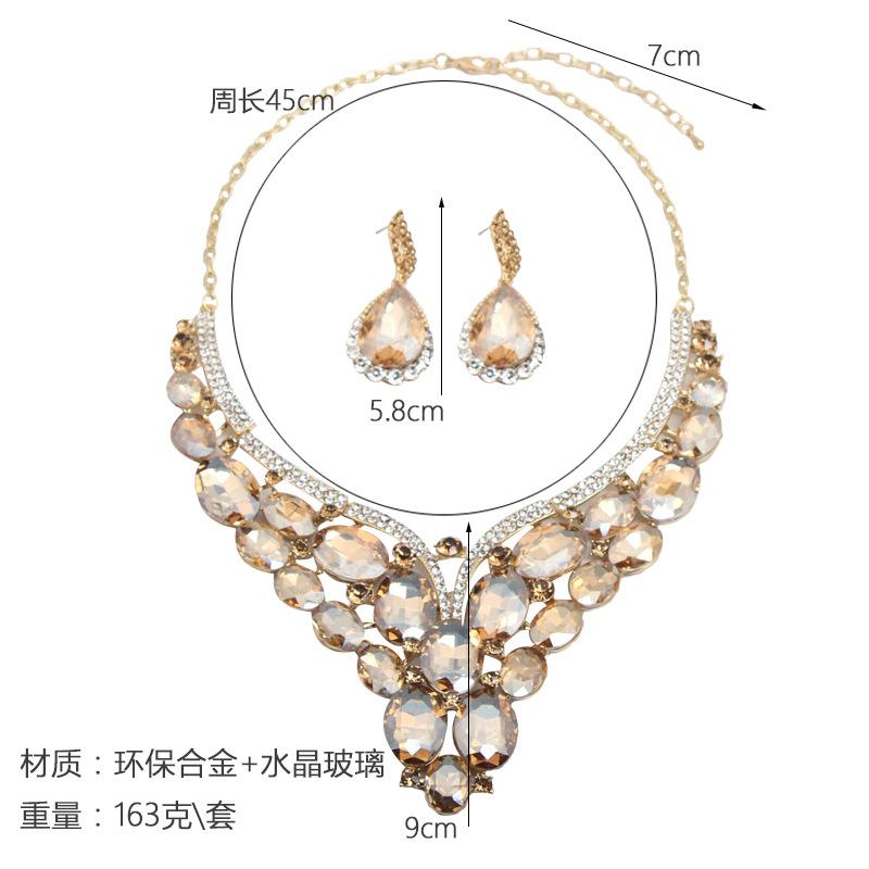 Exaggerated Crystal Glass Necklace Earrings Set Dress Banquet Women'S Accessories