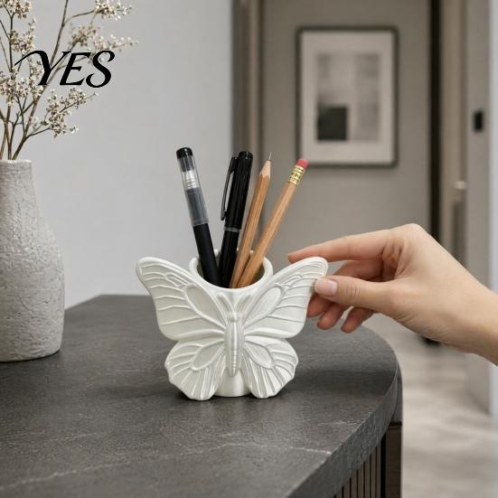 Desktop Storage Organizer 3D Printed Butterfly Pen Holder, Embossed Desk for Pencils Hollow Barrel Container Makeup Brushes, Large Capacity