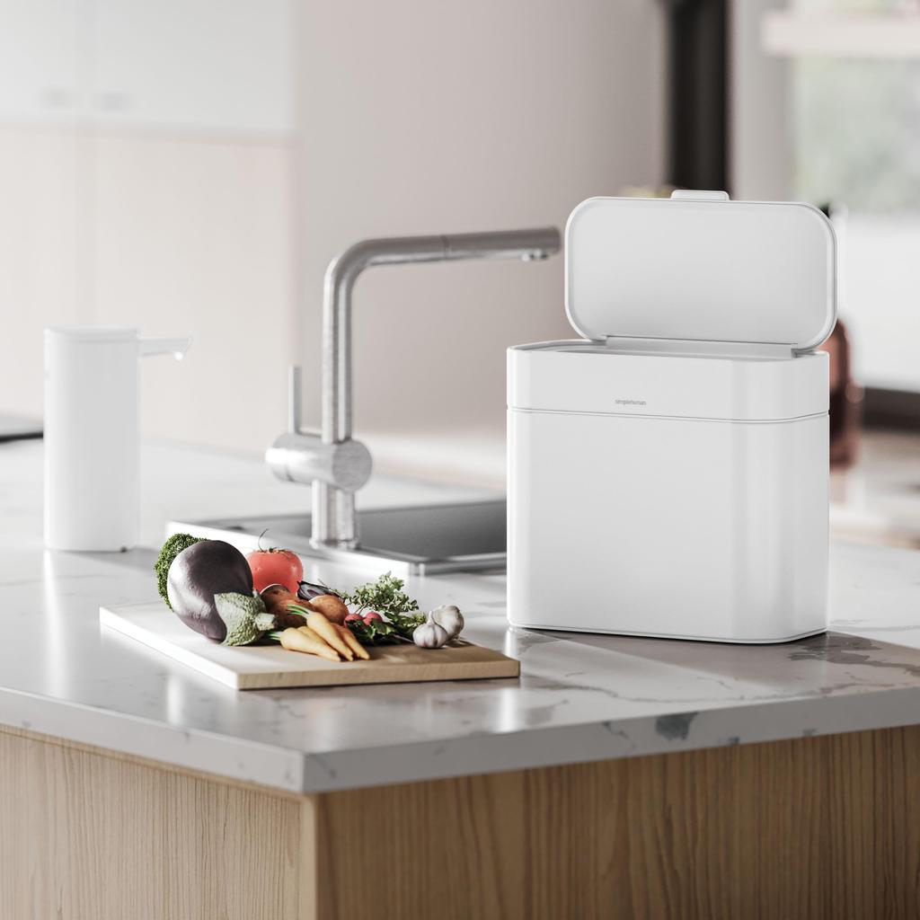 Контейнер для компоста Simplehuman, 4 литра (4L) объем, с крышкой, мусорное ведро из нержавеющей стали (simplehuman CW1648)