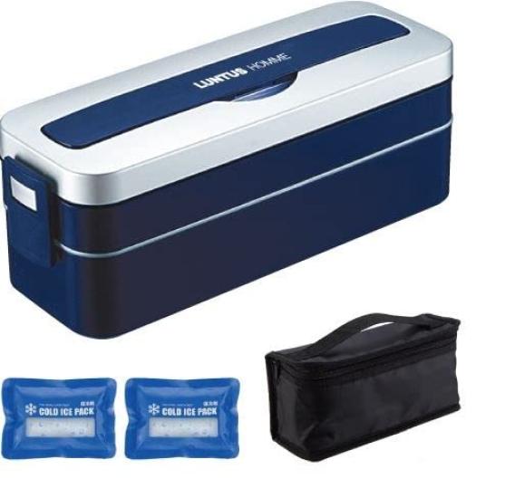 Asvel Lantus Smart Lock Lunch Box with Ice Pack and 2 Silver MC-T800C Bag, Tiers,