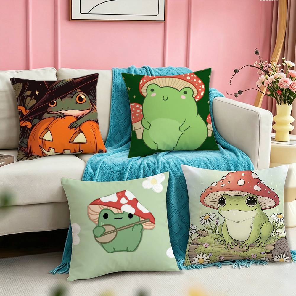 Autumu Mushroom Frog Pillow Case Square DoubleSided Sofa Cushion Cover Bedroom Bedside Pillow