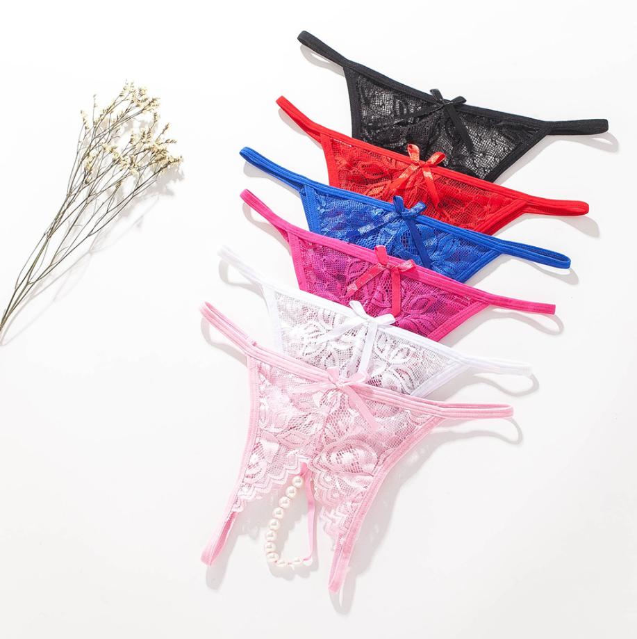 Pearl Massage G-String Panties Sexy Women Underwear Crotch Lace Thong Temptation Lingerie Brief Elegant Underwear #1354