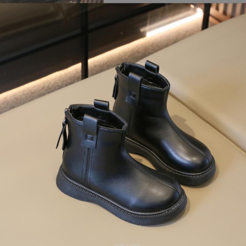 Модные детские зимние сапоги 2024 года, осень-зима, новые, для девочек, водонепроницаемые, нескользящие, ботильоны, детские, на молнии, кожаные туфли для вечеринок 23-36