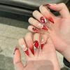 10pcs Christmas Stiletto Handmade Press on Nails Long Red Cat Eye French False Nails with 3D Rhinestone Design Fake Nail Uñas