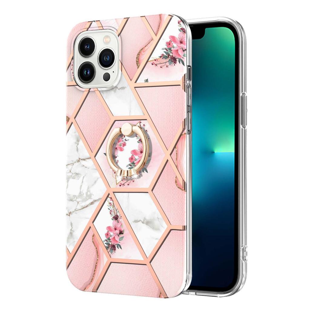 Кольцо-скоба Golden Border Grid Marble Flower IMD Ультратонкий чехол для телефона iPhone 12 12ProMax 11ProMax XSMax XR XS iPhone 7 8 SE iPhone 13 14 15