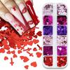12 сеток Валентинки Красные сердечки с блестками для дизайна ногтей Хлопья Кресты Украшения для геля Маникюр Аксессуары Принадлежности для стилистов по маникюру