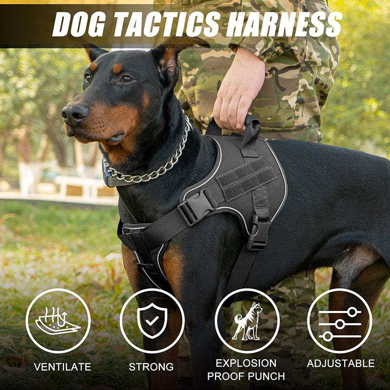 Heavy Duty Tactical Dog Harness for Large Dogs No Pull Adjustable Pet Harness Reflective Service Training Easy Control Pet Vest