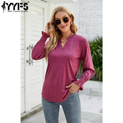 Женские модные повседневные весенне-осенние однотонные блузки и рубашки с v-образным вырезом и длинным рукавом с принтом