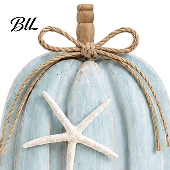 Ocean Style Wooden Pumpkin Decor 2Pcs Coastal Decor, Blue Wood Sign, Fall Rustic Farmhouse Gift Ideas Table Centerpiece for Thanksgiving Harvest