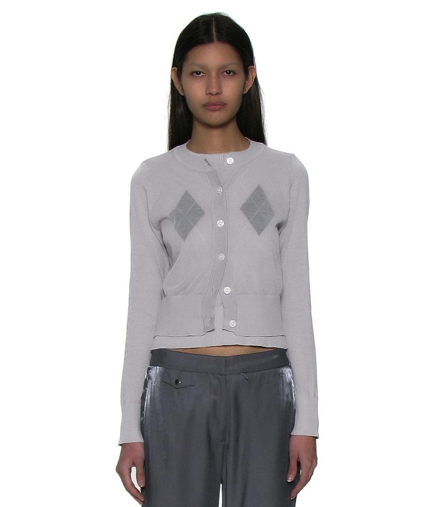 PARTIMENTO WOMEN All-In-One Layered Argyle Knit Crew Neck_Light Gray
