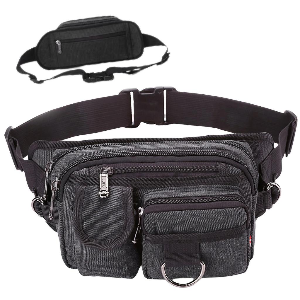 East Leaf Waist Bag, Anti-Theft, 7 Pockets, Large Capacity, Black, for Running, Walking, Cycling, and Outdoor Activities