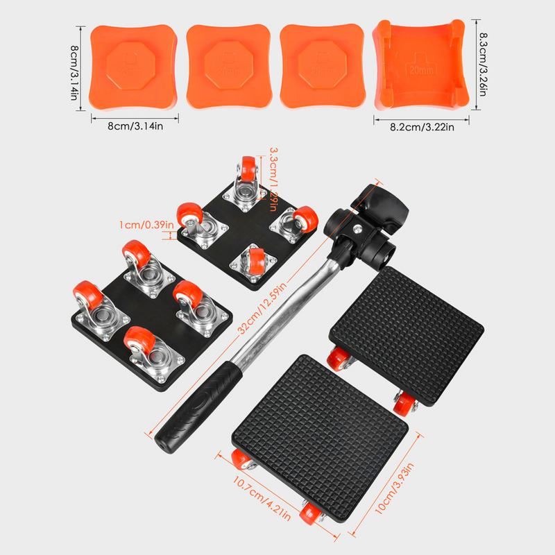 Тележки для перемещения мебели с колесами, портативные, 4-колесные, грузоподъемность 500 кг, набор инструментов для перемещения мебели для тяжелых грузов