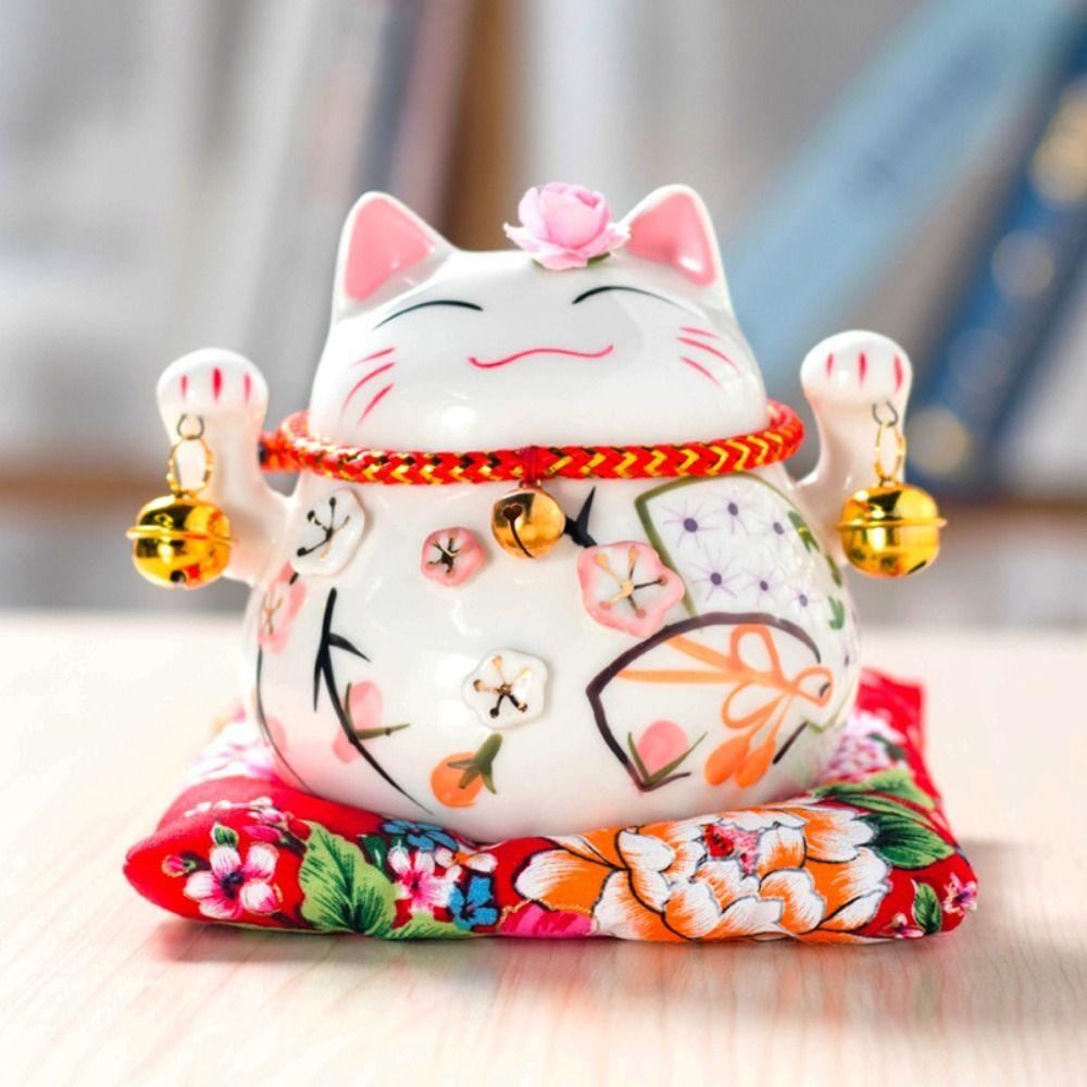 Chinese Style Fortune Cat Piggy Bank Ceramic Desktop Decoration Crafts Kitten Statue Coin Storage