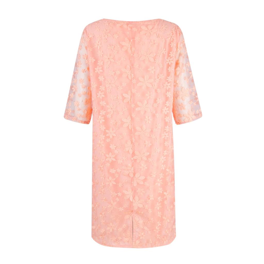 Женское свободное облегающее и модное однотонное сетчатое платье с вышивкой и v-образным вырезом и рукавами 5/4