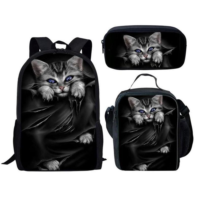 Классический Популярный Новинка Смешной Котёнок Кошка 3D Печать 3 шт./Набор ученический Школьные Сумки Ноутбук Ежедневный Рюкзак Рюкзак Сумка для обеда Пенал