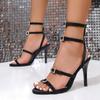 Летние женские туфли с открытым носком, стразами, пряжкой в одну линию, на тонком каблуке и сексуальные босоножки
