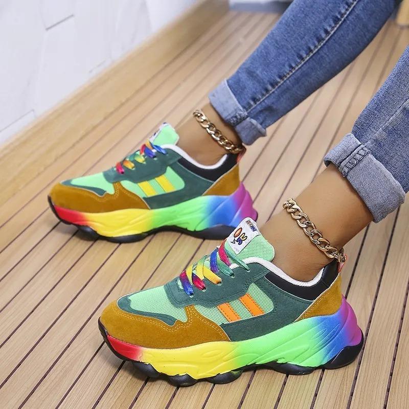 Fashion Women Sneakers Spring Autumn Sports Shoes Multicolor Casual Lace-up Comfortable Platform Running Shoe Footwear Plus Size 43