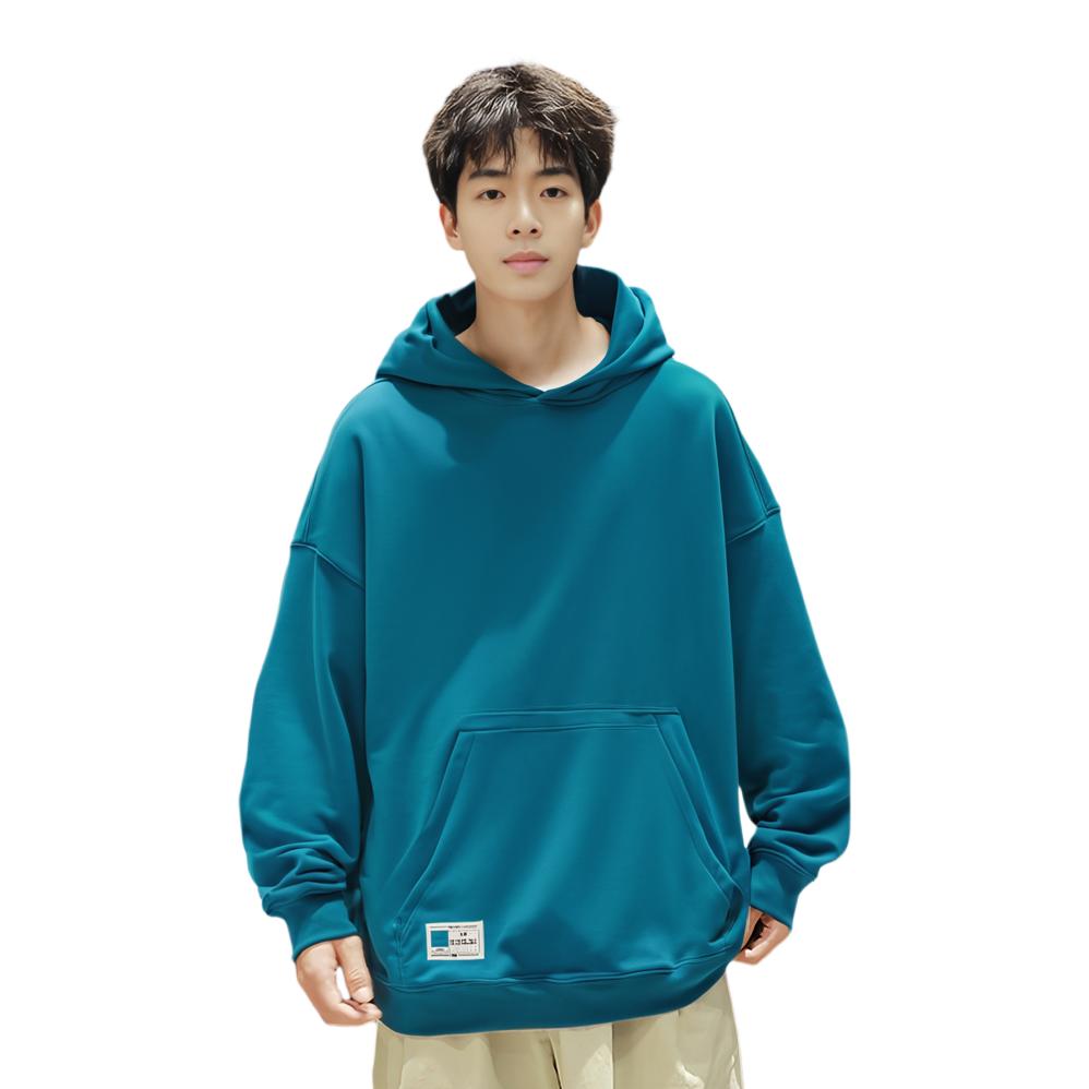 Мужские толстовки Li Ning Sports Trend Series с небольшим карманом и логотипом, однотонные, свободные, нефритово-синие AWDR869-4