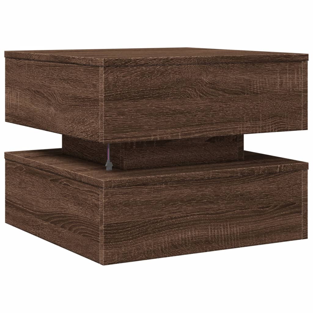 LED Coffee Table in Brown Oak Look 50 x 50 x 40 cm