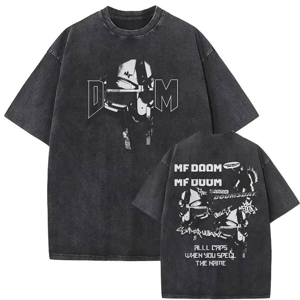 Винтажная стираная оверсайз футболка с графическим принтом MF Doom для фанатов хип-хопа