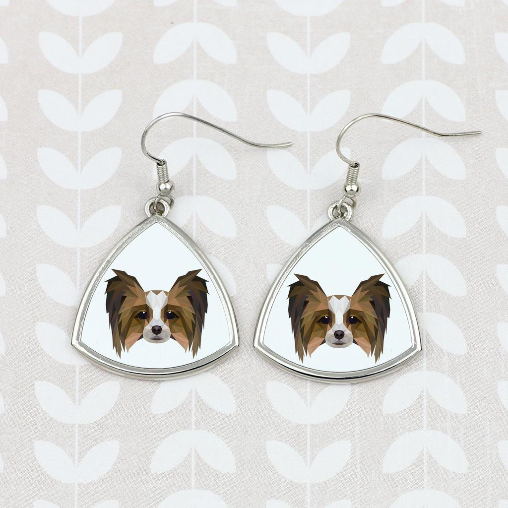 Papillon, Spaniel Kontynentalny -Kolczyki Ze Zdjęciem I Napisem Geometryczne Pies Art-Dog