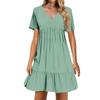 Ladies Casual Sexy Solid Color V-neck Loose Patchwork Short Sleeve Dress
