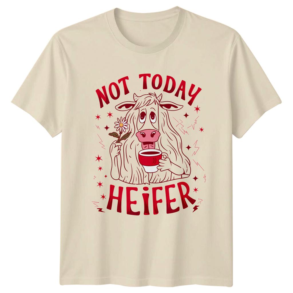Not Today Heifer Funny Sarcastic Cow Coffee Lover Cartoon TShirt
