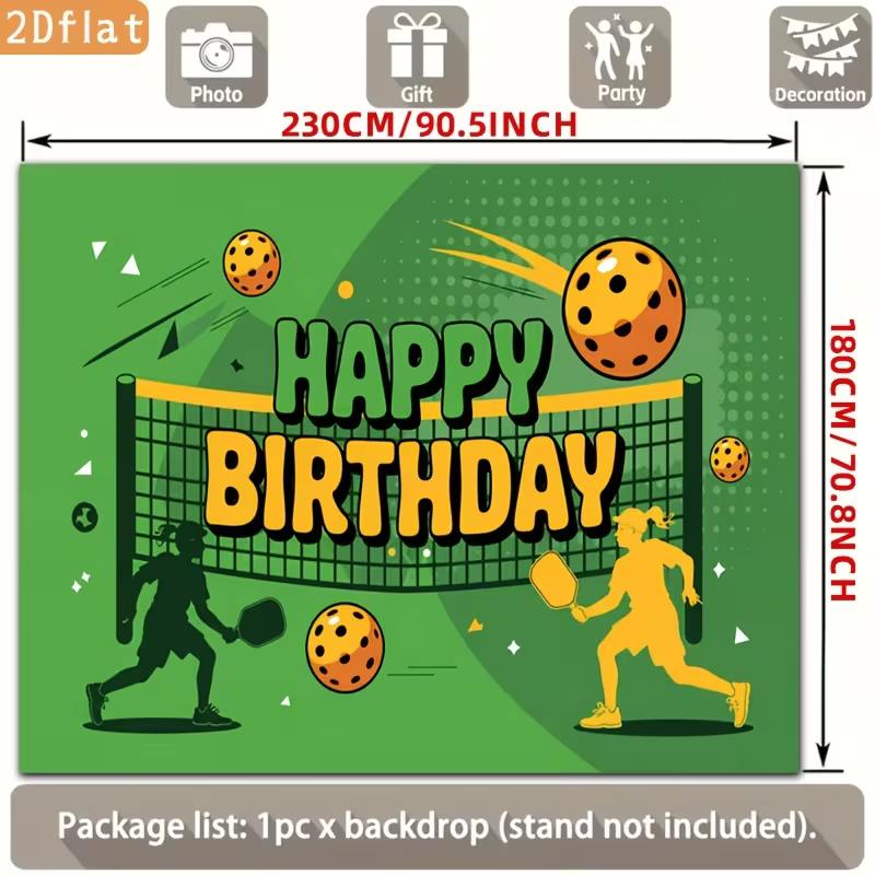 2D Flat Printing Pickleball Backdrop, Green Court Birthday Party Background