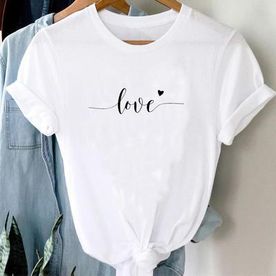 (Азиатский размер) Футболка Топ Love Letter Sweet Trend Симпатичная Прекрасная модная повседневная одежда Футболка с коротким рукавом Женская футболка с принтом Леди Женская футболка с круглым вырезом и графикой