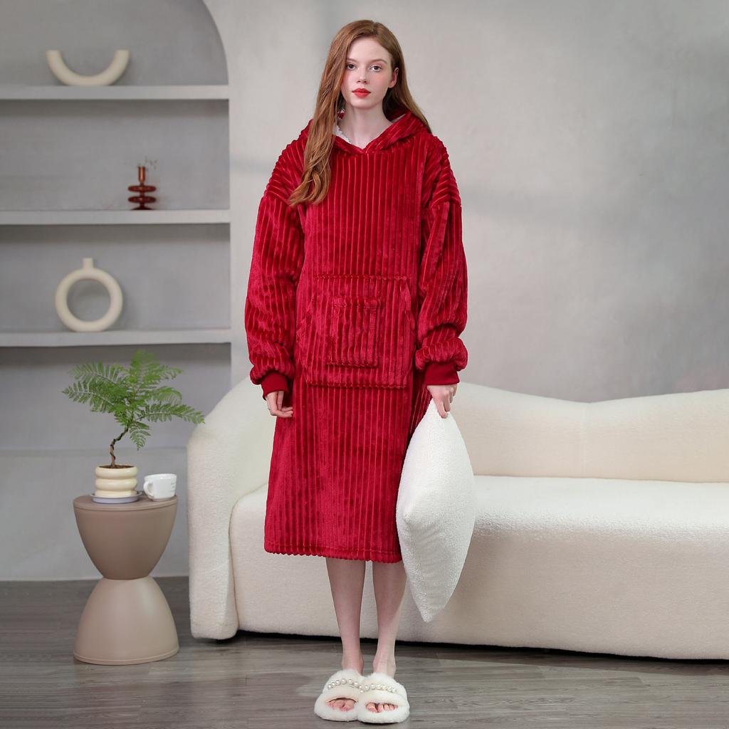 Женский фланелевой халат с капюшоном, мягкая одежда для сна, передний карман, однотонная теплая ночная рубашка с капюшоном, зимняя домашняя одежда, халаты, ночные рубашки