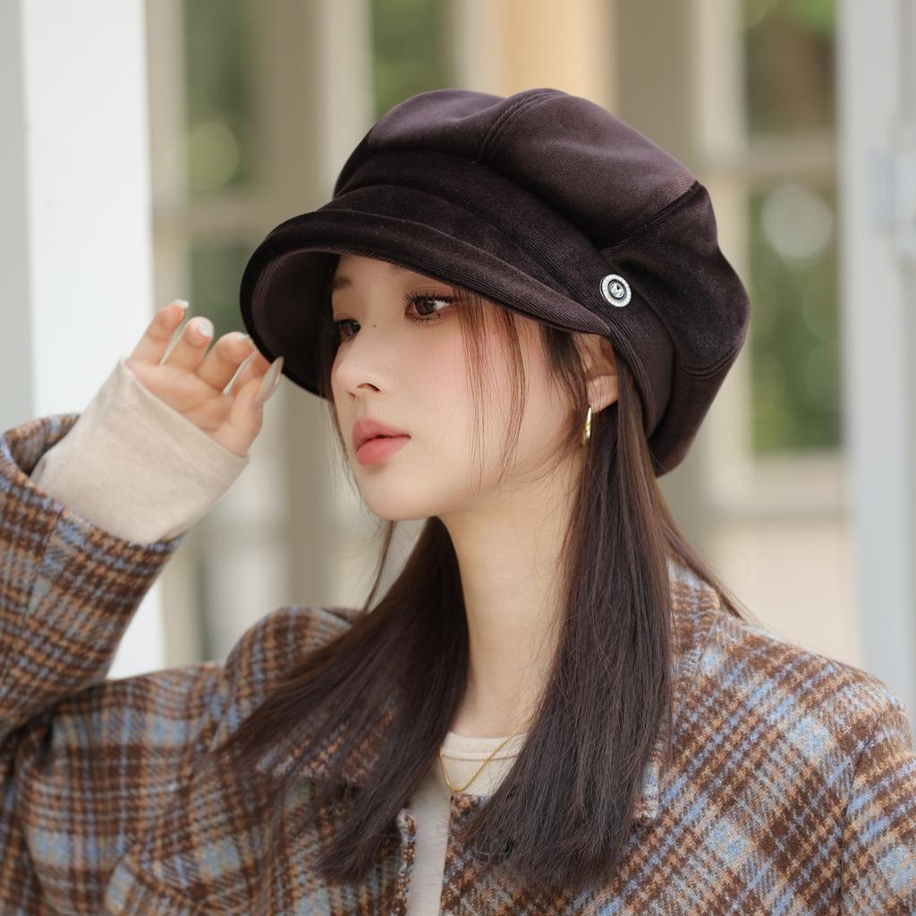 Берет Женский Осень и Зима Ретро Шляпа Художника Мода Утиный Язычок Восьмиугольная Шляпа