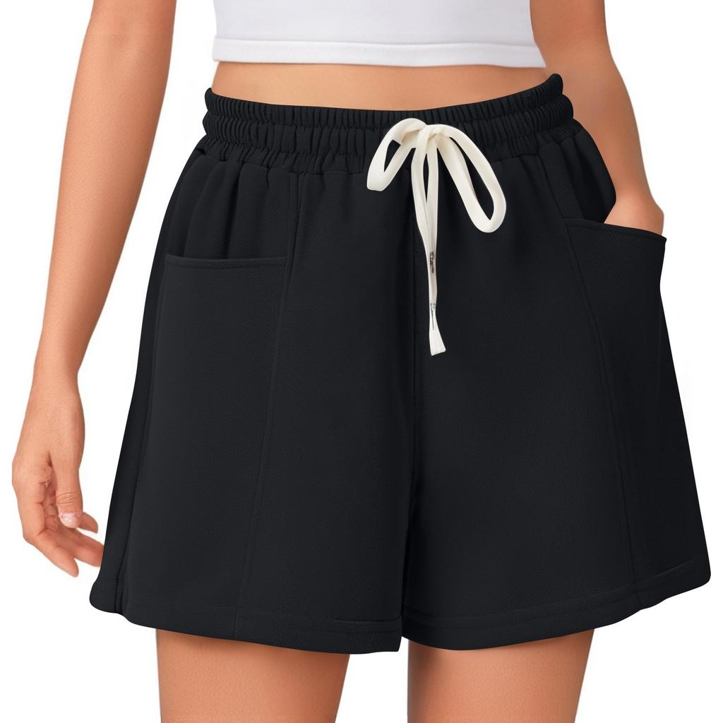 Женские летние однотонные спортивные шорты с высокой талией и завязками на завязках, удобные повседневные шорты